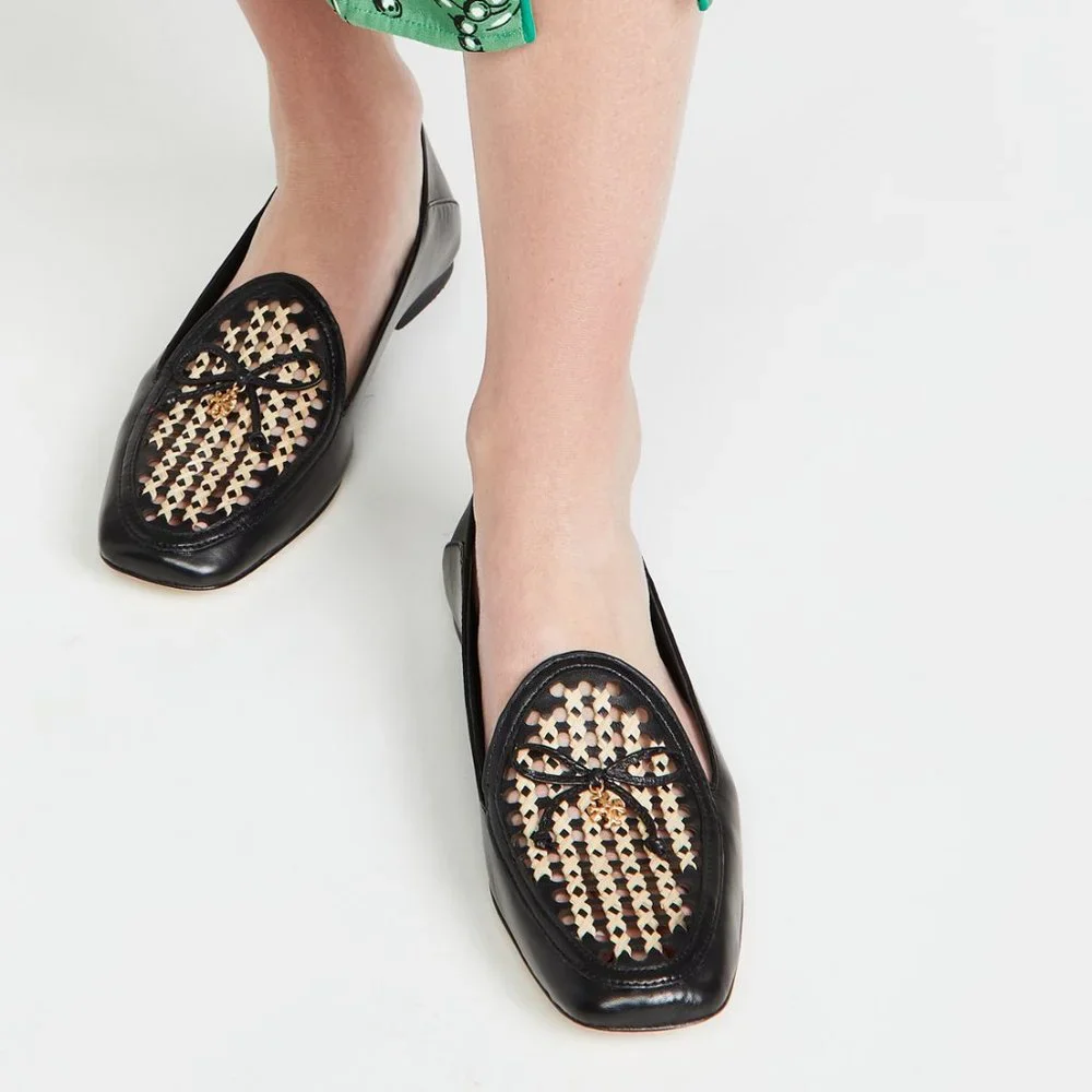 TORY BURCH * NIB $348 * CONVERTIBLE TORY CHARM WOVEN LOAFER Black Oatmeal 11 - Picture 9 of 16